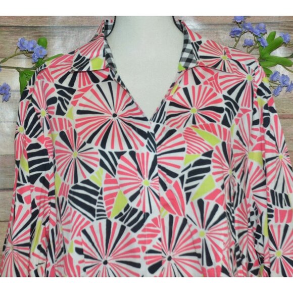 Foxcroft Colorful Button Up Contrast Cuff Blouse Top Plus Size 20W Cotton V-Neck - Picture 2 of 12